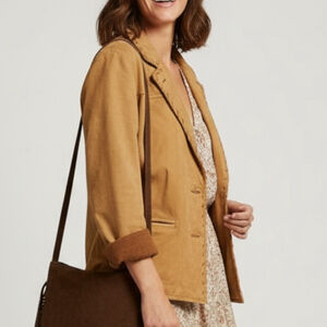 Fox Run Craftsmen Vintage Bohemian Leather Blazer Jacket in Tan